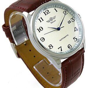 Men's Automatic Mechanical Watch with Day Calendar Leather Band